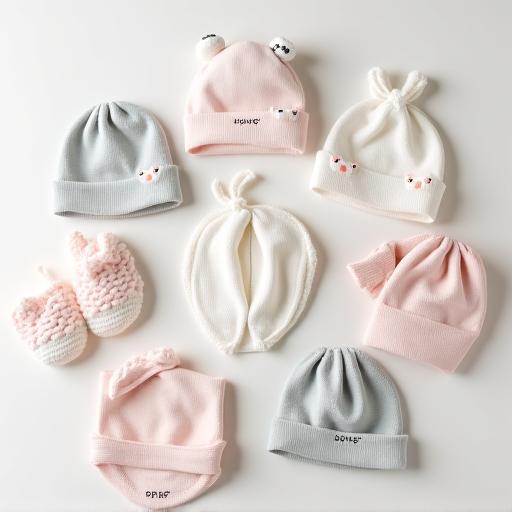Gorros y baberos de algodón para bebés.