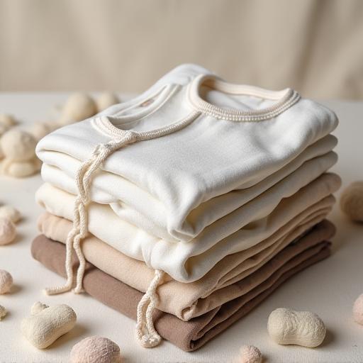 Conjunto de ropa para recién nacido en tonos neutros.
